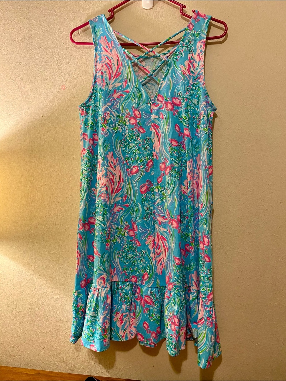 Women’s Lilly Pulitzer Kristen Flounce Dress Amalfi Blue Best Fishes Supima Cott - Picture 4 of 6